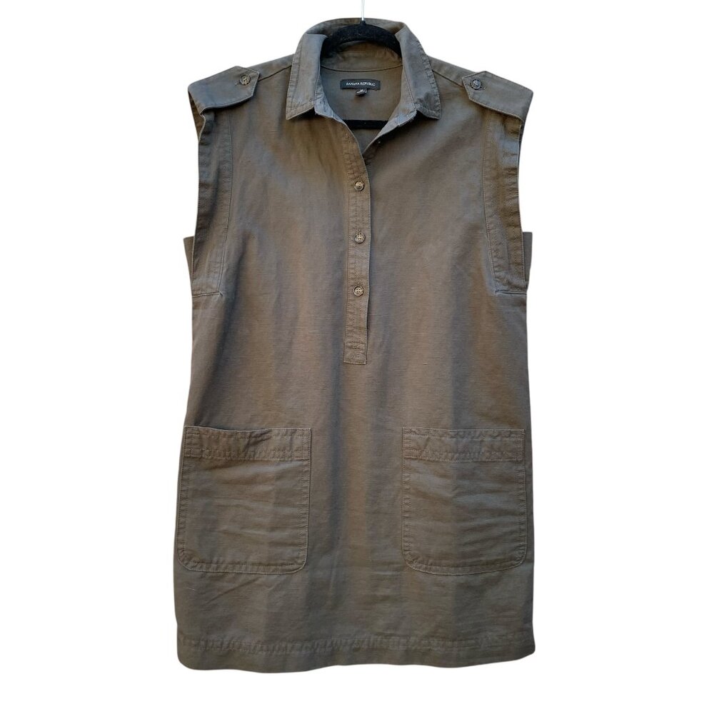 Banana Republic Dark Olive Safari-style Sleeveless Mini Shift Dress Medium